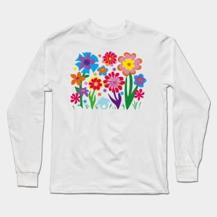 In the Garden. Turquoise Bunny with Fanciful Flowers Long Sleeve T-Shirt